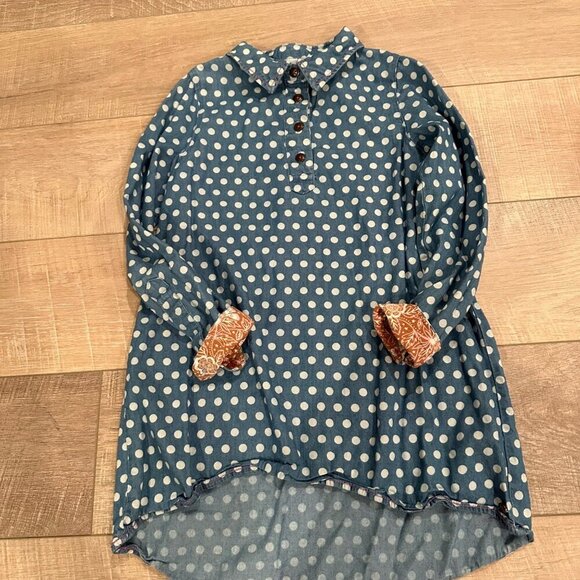 MATILDA JANE 365 BLUE POLKA DOT TUNIC LONG SLEEVE SHIRT - Picture 4 of 6